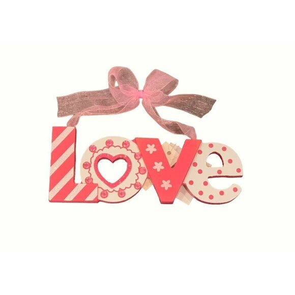 Valentines Pink Love Mini Sign 5 Inch Rhinestones Tiered Tray Decor Pink Love - Picture 3 of 10